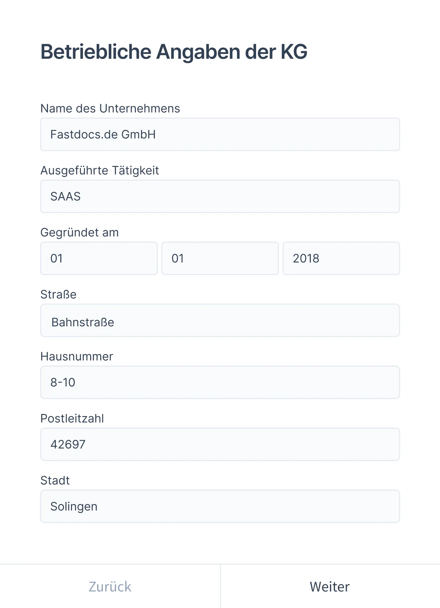 Betriebliche Angaben
