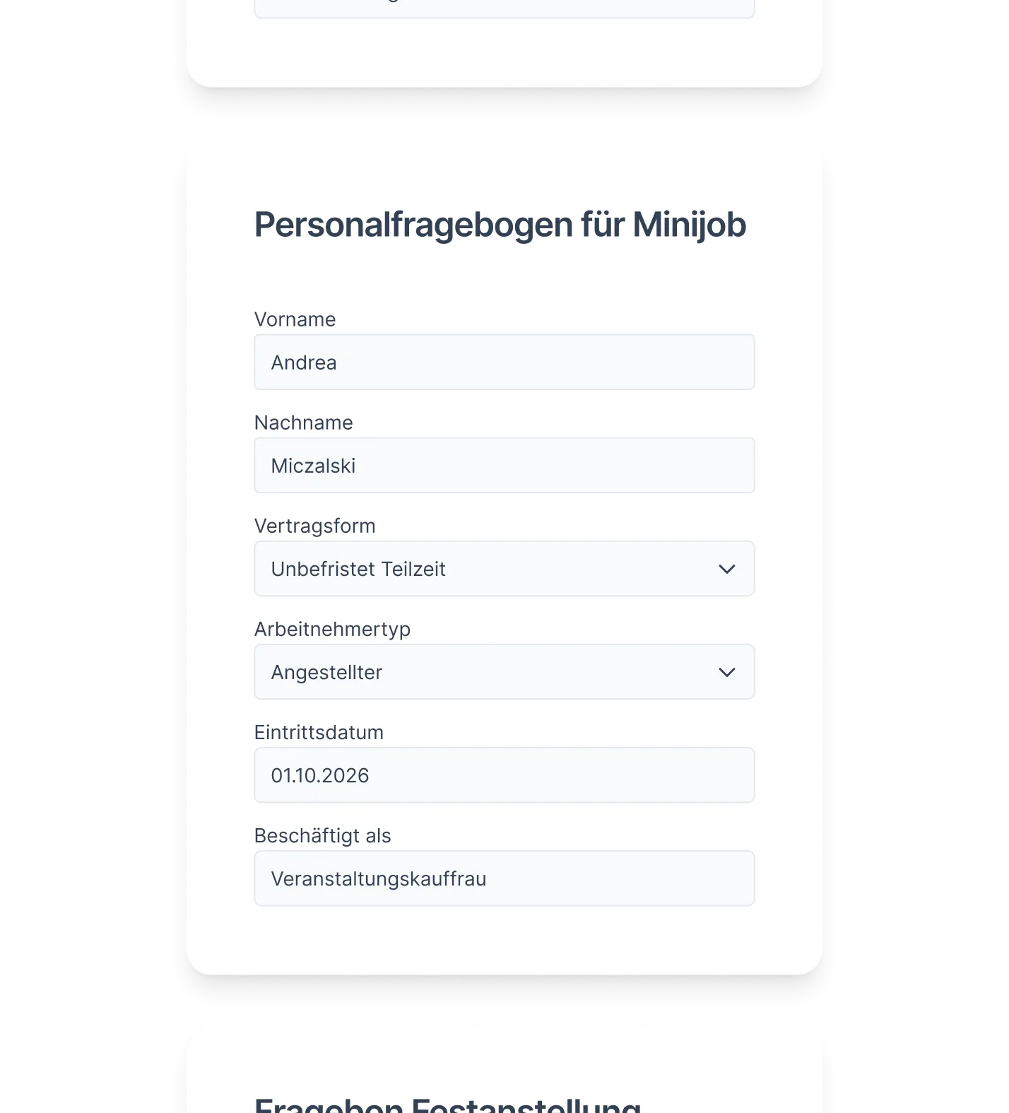 Personalfragebogen für Minijob in Fastdocs